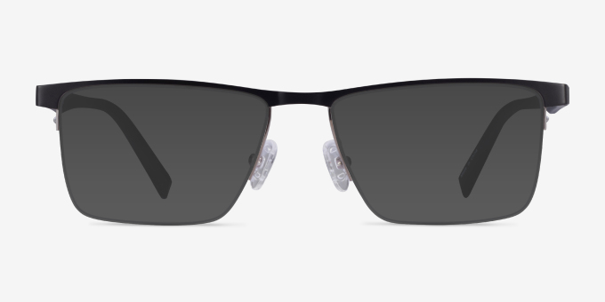 Chronos Rectangle Silver Black Semi Rimless Eyeglasses | Eyebuydirect