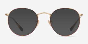 Ray-Ban RB3447V Round Tortoise & Gold Métal Montures de lunettes de vue d'EyeBuyDirect, with Tinted Lenses