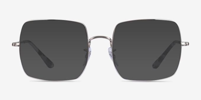 Ray-Ban Square Silver MetalEyeglass Frames from EyeBuyDirect, with Tinted Lenses