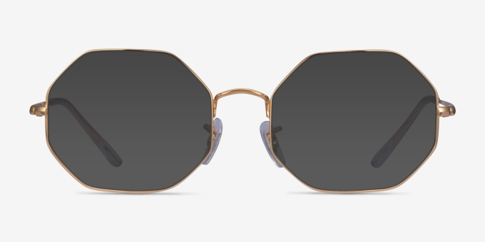 Ray-Ban Octagon Gold MetalEyeglass Frames from EyeBuyDirect, with Tinted Lenses