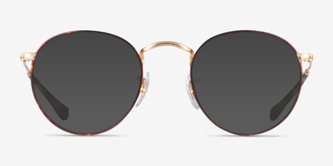 Ray-Ban RB3447V Round Gold Tortoise MetalEyeglass Frames from EyeBuyDirect, with Tinted Lenses