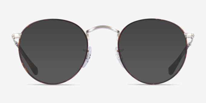 Ray-Ban RB3447V Round Silver Tortoise MetalEyeglass Frames from EyeBuyDirect, with Tinted Lenses