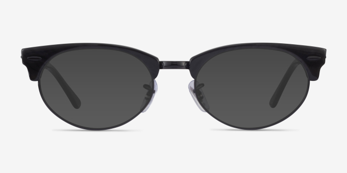 Ray-Ban Clubmaster Oval Black Striped AcetateEyeglass Frames from EyeBuyDirect, with Tinted Lenses