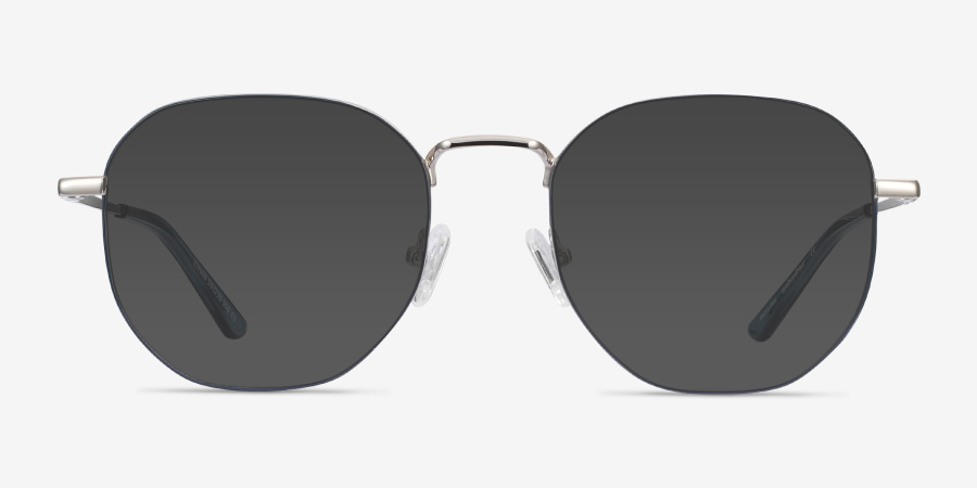 Ethan Geometric Navy & Silver Full Rim Eyeglasses | Eyebuydirect