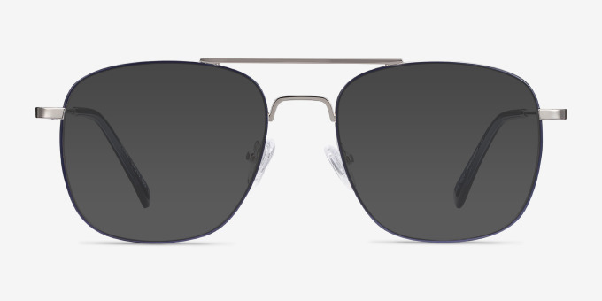 Perry Blue & Silver MetalEyeglass Frames from EyeBuyDirect, with Tinted Lenses