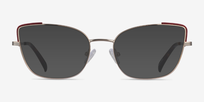 Exquisite Light Gold Burgundy MetalEyeglass Frames from EyeBuyDirect, with Tinted Lenses