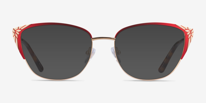 Ines Burgundy Gold MetalEyeglass Frames from EyeBuyDirect, with Tinted Lenses