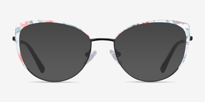 Posy Shiny Black Red Floral MetalEyeglass Frames from EyeBuyDirect, with Tinted Lenses