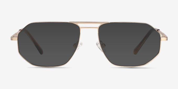 Quebec Matte Gold MetalEyeglass Frames from EyeBuyDirect, with Tinted Lenses