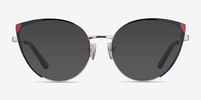 Delilah Shiny Gold Blue MetalEyeglass Frames from EyeBuyDirect, with Tinted Lenses