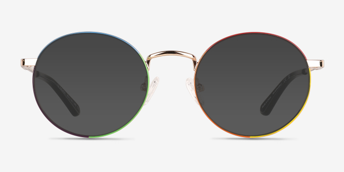 Glimmer Shiny Gold Rainbow MetalEyeglass Frames from EyeBuyDirect, with Tinted Lenses