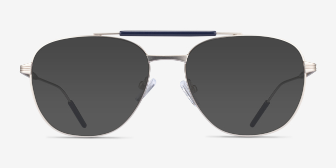 Tatum Navy Matte Silver MetalEyeglass Frames from EyeBuyDirect, with Tinted Lenses