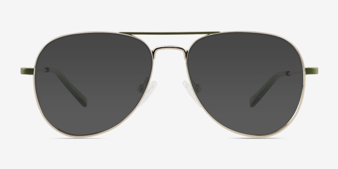 Buzz Shiny Silver Green MetalEyeglass Frames from EyeBuyDirect, with Tinted Lenses