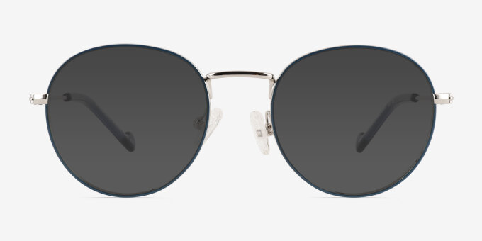Wondrous Shiny Silver Blue MetalEyeglass Frames from EyeBuyDirect, with Tinted Lenses
