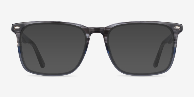 Tactician Gray Striped AcetateEyeglass Frames from EyeBuyDirect, with Tinted Lenses