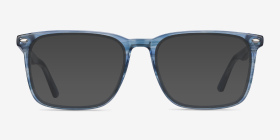 Tactician Blue Striped Acétate Montures de lunettes de vue d'EyeBuyDirect, with Tinted Lenses