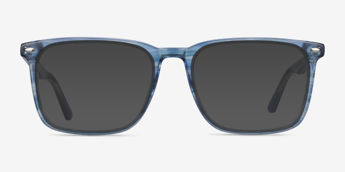 Tactician Blue Striped AcetateEyeglass Frames from EyeBuyDirect, with Tinted Lenses