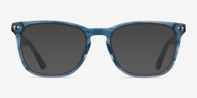 Gato Blue Striped AcetateEyeglass Frames from EyeBuyDirect, with Tinted Lenses