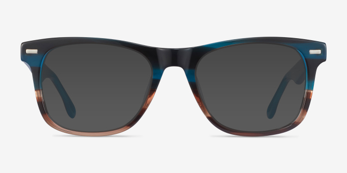 Caster Blue Striped AcetateEyeglass Frames from EyeBuyDirect, with Tinted Lenses