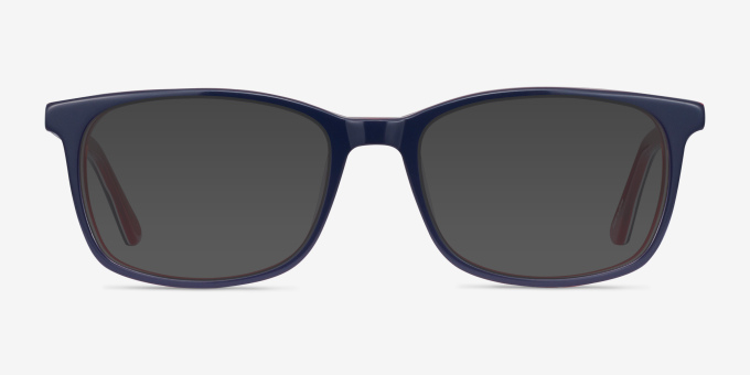 July Navy & Red AcetateEyeglass Frames from EyeBuyDirect, with Tinted Lenses