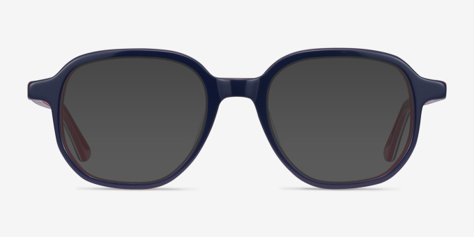 States Navy & Red AcetateEyeglass Frames from EyeBuyDirect, with Tinted Lenses