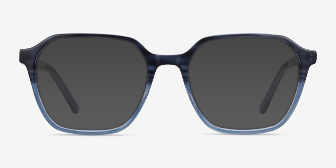 Glib Blue Striped AcetateEyeglass Frames from EyeBuyDirect, with Tinted Lenses