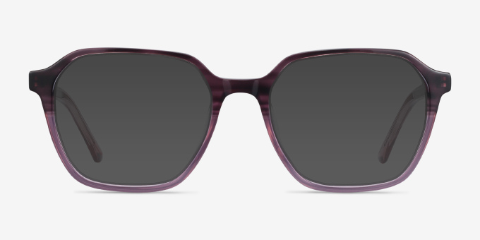 Glib Purple Striped AcetateEyeglass Frames from EyeBuyDirect, with Tinted Lenses