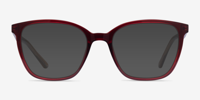Identical Clear Red & Clear Brown PlasticEyeglass Frames from EyeBuyDirect, with Tinted Lenses