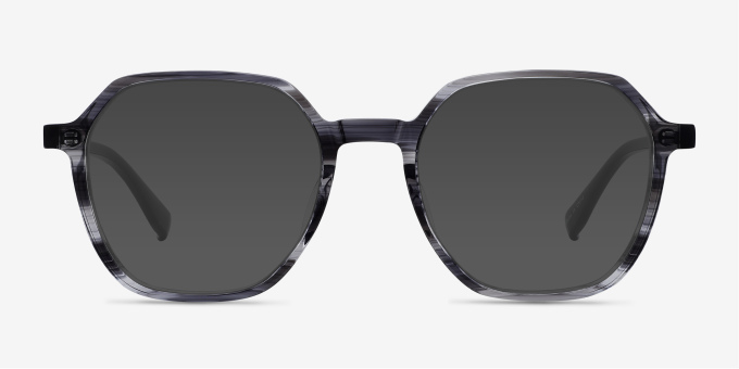 Oscar Gray Striped Black AcetateEyeglass Frames from EyeBuyDirect, with Tinted Lenses