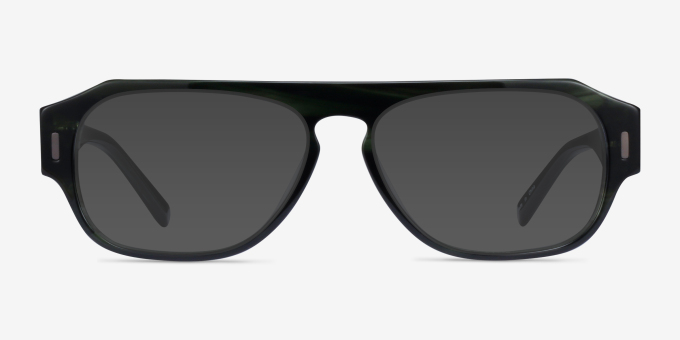 Tempo Green Striped AcetateEyeglass Frames from EyeBuyDirect, with Tinted Lenses