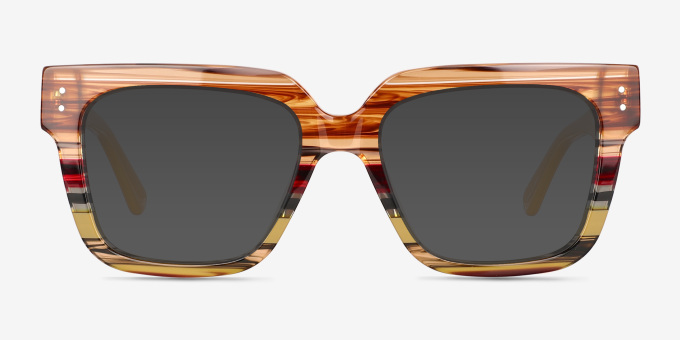 Vibrant Brown Yellow Striped AcetateEyeglass Frames from EyeBuyDirect, with Tinted Lenses