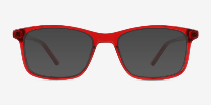 Zippy Shiny Clear Red PlasticEyeglass Frames from EyeBuyDirect, with Tinted Lenses