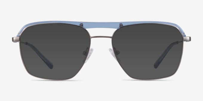 Dynamo Clear Blue & Gunmetal Acetate, MetalEyeglass Frames from EyeBuyDirect, with Tinted Lenses