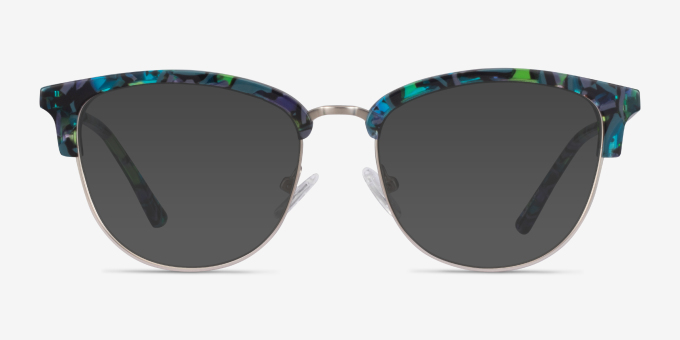 Sophisticated Blue Floral & Silver Acetate, MetalEyeglass Frames from EyeBuyDirect, with Tinted Lenses