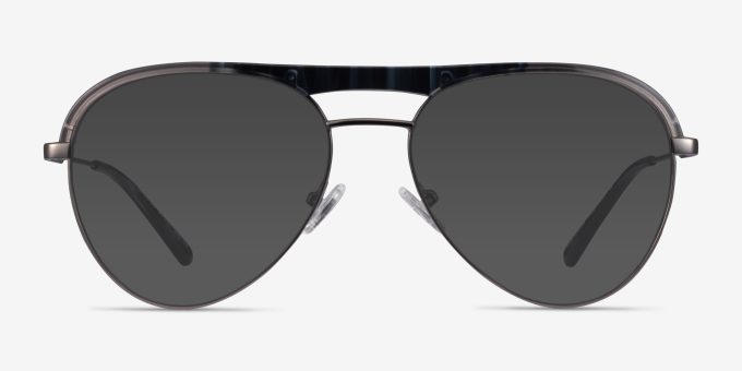 Mission Blue Striped & Gunmetal Acetate, MetalEyeglass Frames from EyeBuyDirect, with Tinted Lenses