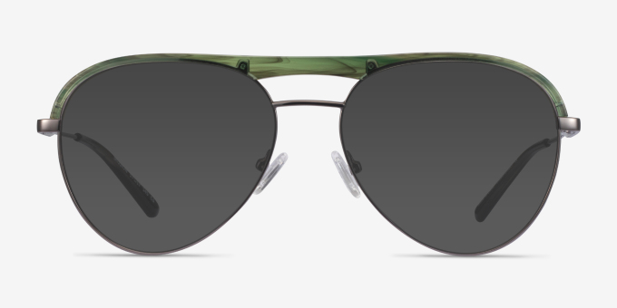 Mission Green Striped & Gunmetal Acetate, MetalEyeglass Frames from EyeBuyDirect, with Tinted Lenses