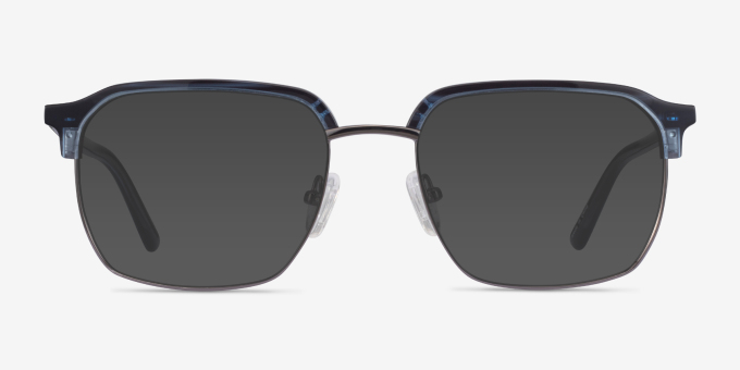 Break Blue Striped & Gunmetal Acetate, MetalEyeglass Frames from EyeBuyDirect, with Tinted Lenses