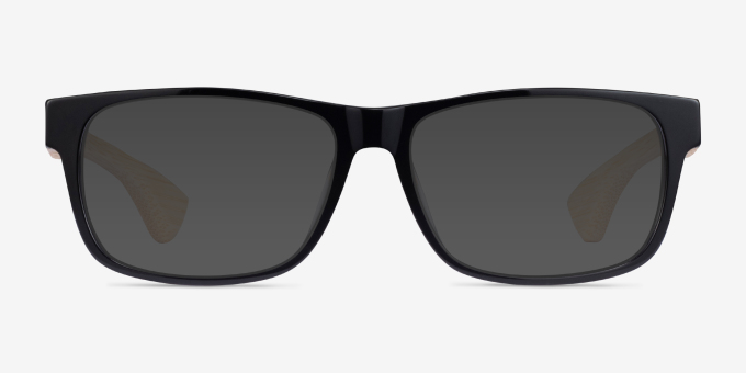 Taiga Black & Light Wood AcetateEyeglass Frames from EyeBuyDirect, with Tinted Lenses