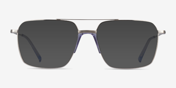 Matt Silver Blue AcetateEyeglass Frames from EyeBuyDirect, with Tinted Lenses