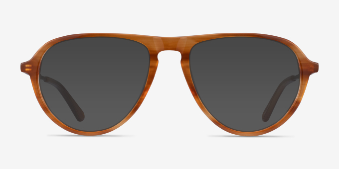 Stratosphere Brown Striped Matte Gold AcetateEyeglass Frames from EyeBuyDirect, with Tinted Lenses