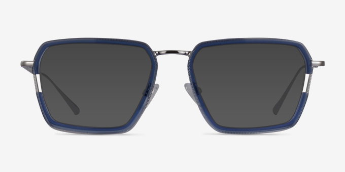 Tsundoku Clear Blue Silver AcetateEyeglass Frames from EyeBuyDirect, with Tinted Lenses