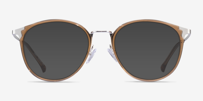 Light Clear Brown Silver AcetateEyeglass Frames from EyeBuyDirect, with Tinted Lenses