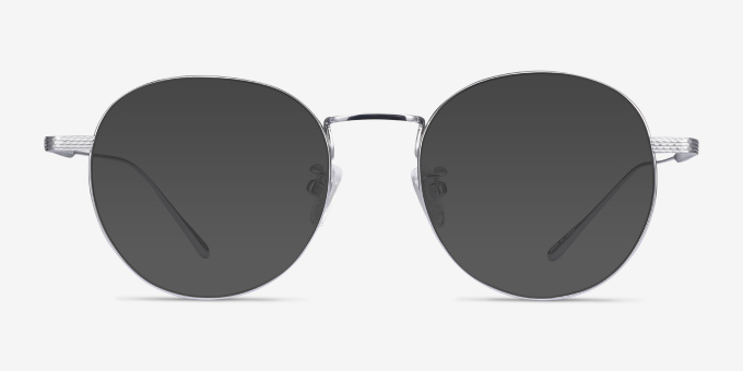 Geometry Silver TitaniumEyeglass Frames from EyeBuyDirect, with Tinted Lenses