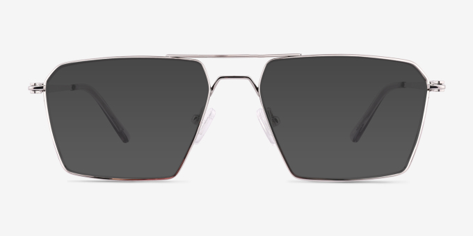 Boreas Shiny Silver TitaniumEyeglass Frames from EyeBuyDirect, with Tinted Lenses