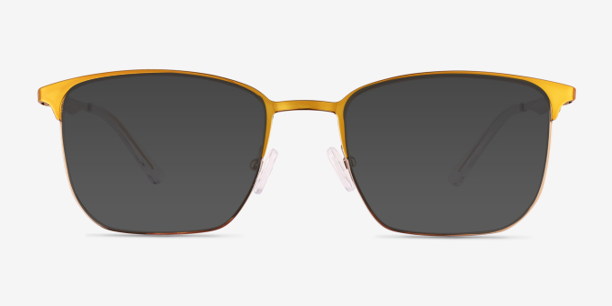 Notus Shiny Gold TitaniumEyeglass Frames from EyeBuyDirect, with Tinted Lenses