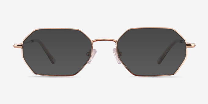 Bidu Shiny Gold TitaniumEyeglass Frames from EyeBuyDirect, with Tinted Lenses
