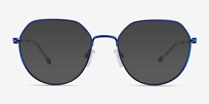 Zeus Shiny Blue TitaniumEyeglass Frames from EyeBuyDirect, with Tinted Lenses