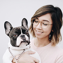 Girl with dog wearing Aura glasses from eyebuydirect